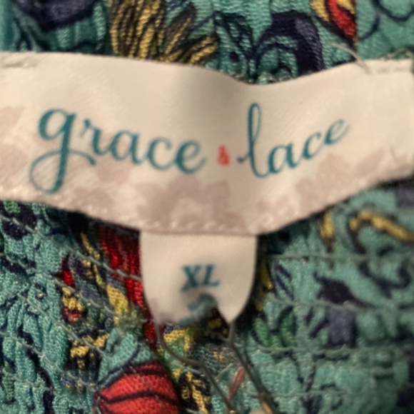 Grace & Lace Border Print Blue Floral Smocked Dress Size XL - Picture 4 of 9